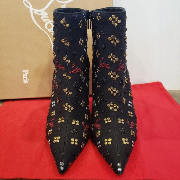 Christian Louboutin SO KATE BOOTY Jacquard Loubi In The Sky Boots Heels - Picture 7 of 14